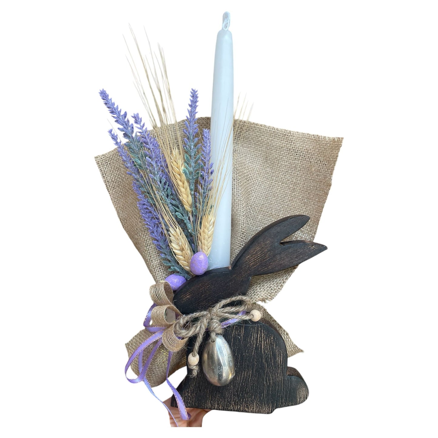 Wood Bunny & Purple Leaves Candle