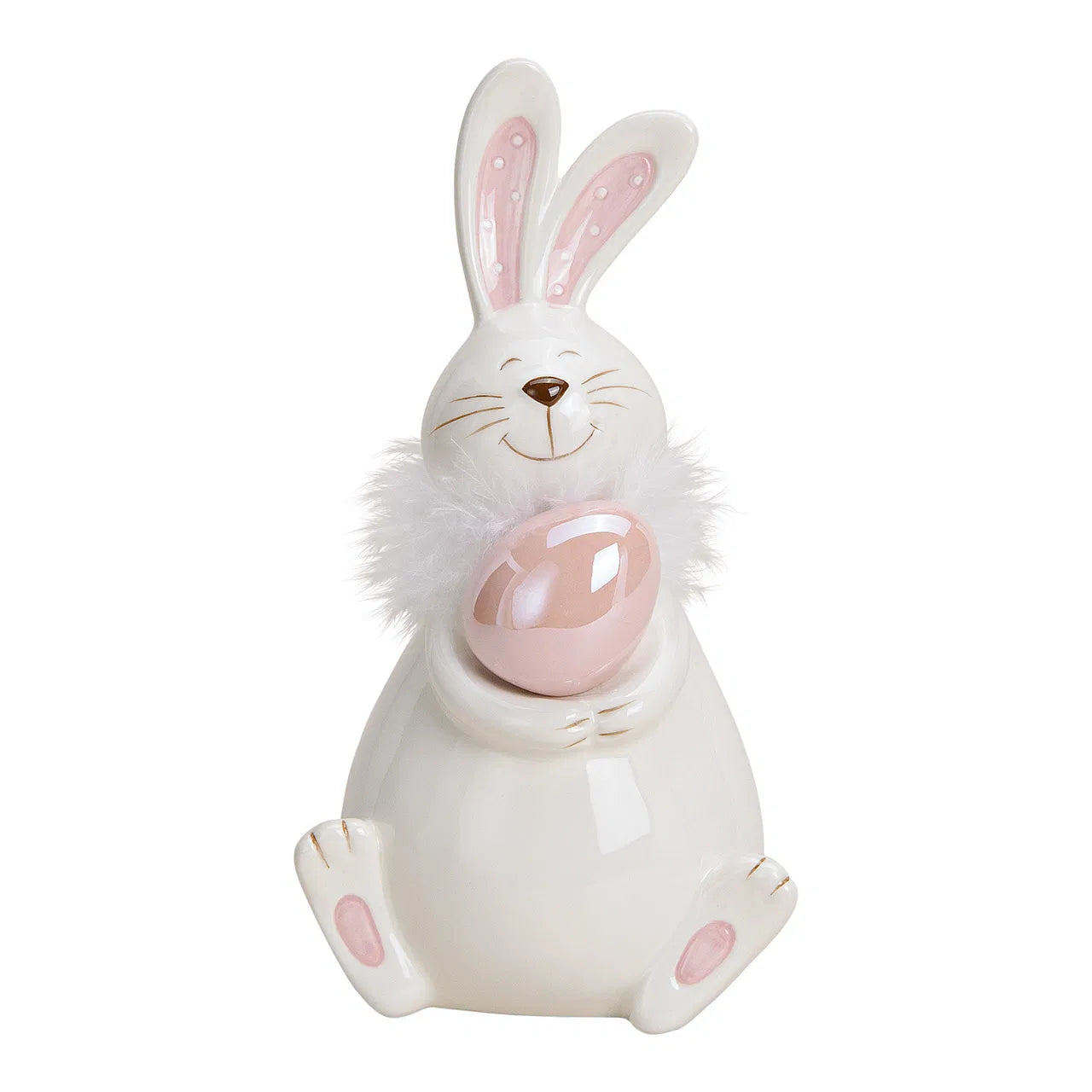 Rose & White Ceramic Rabbit with Egg