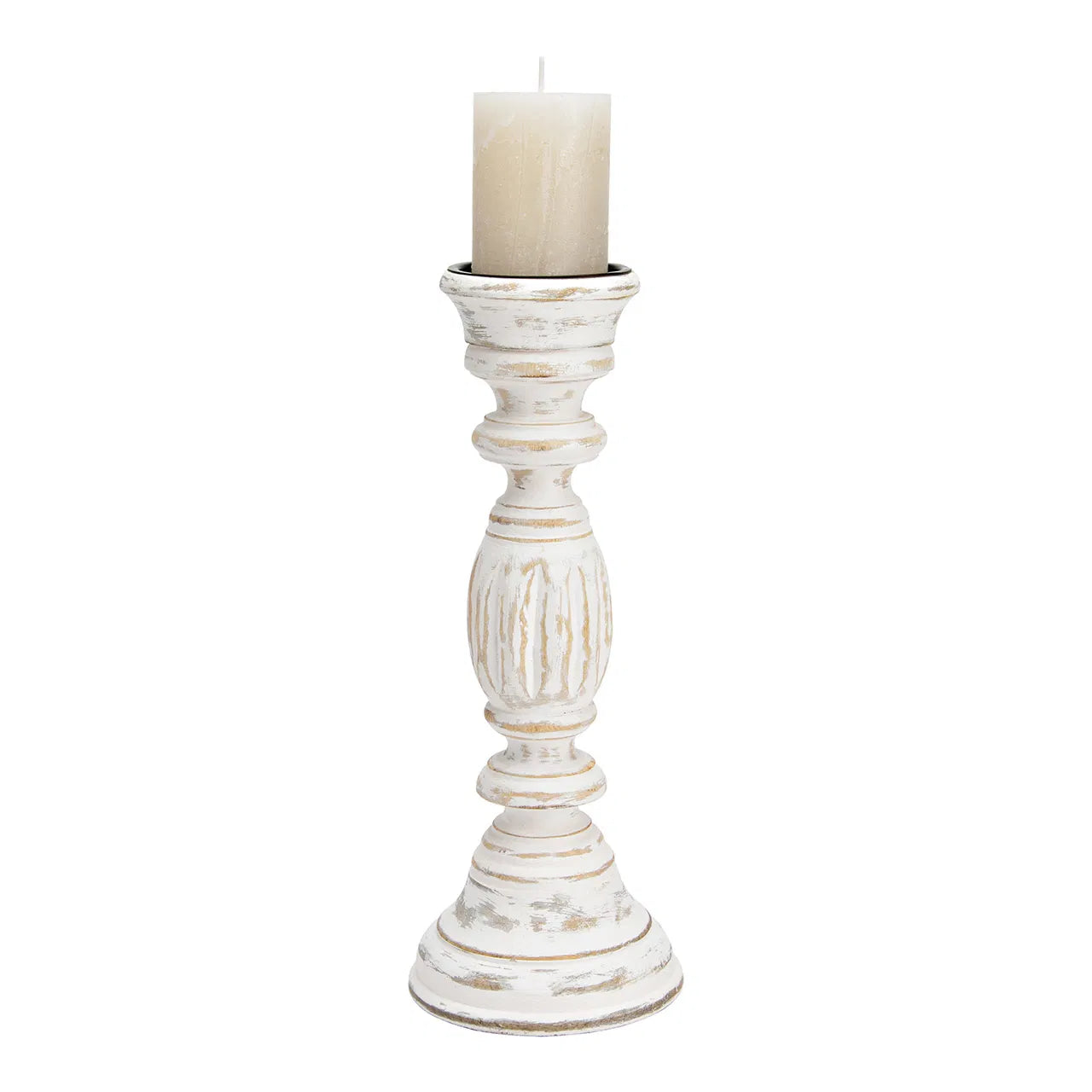 Mango Wood White Candle Holder