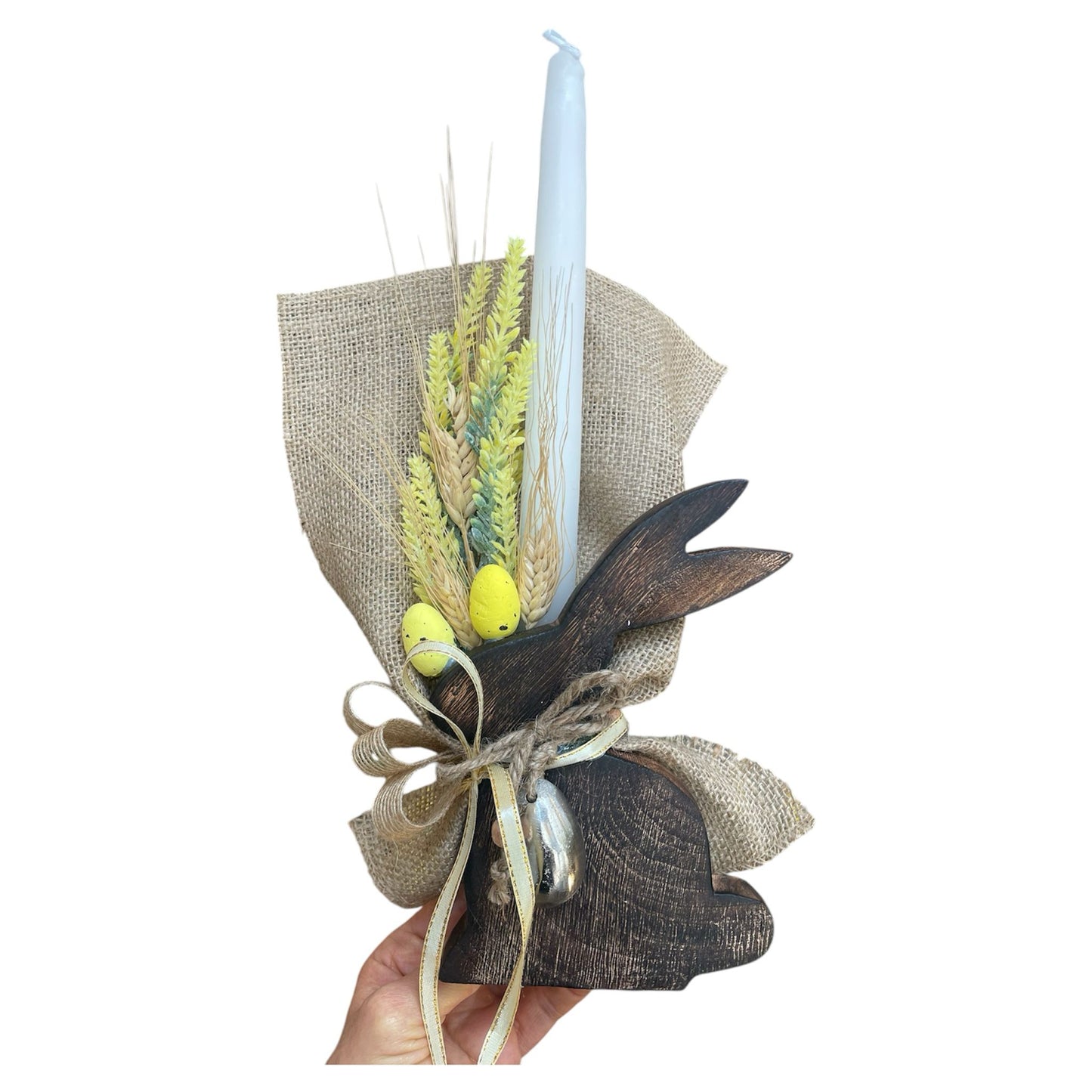 Wood Bunny & Yellow Leaves