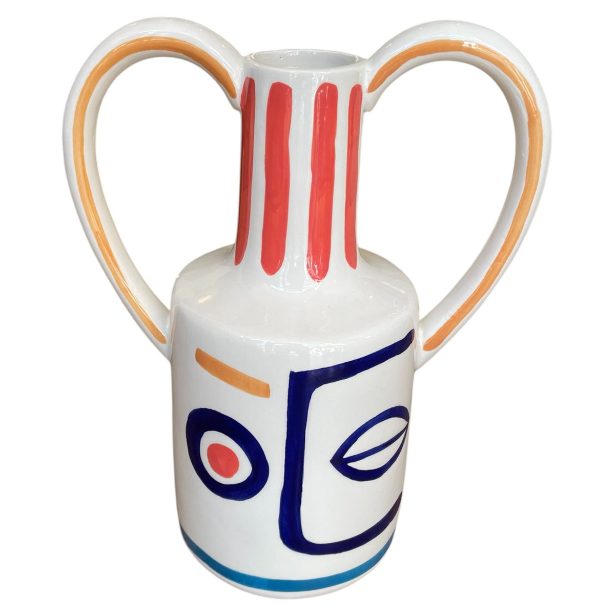Ceramic vase with abstract design on a white background