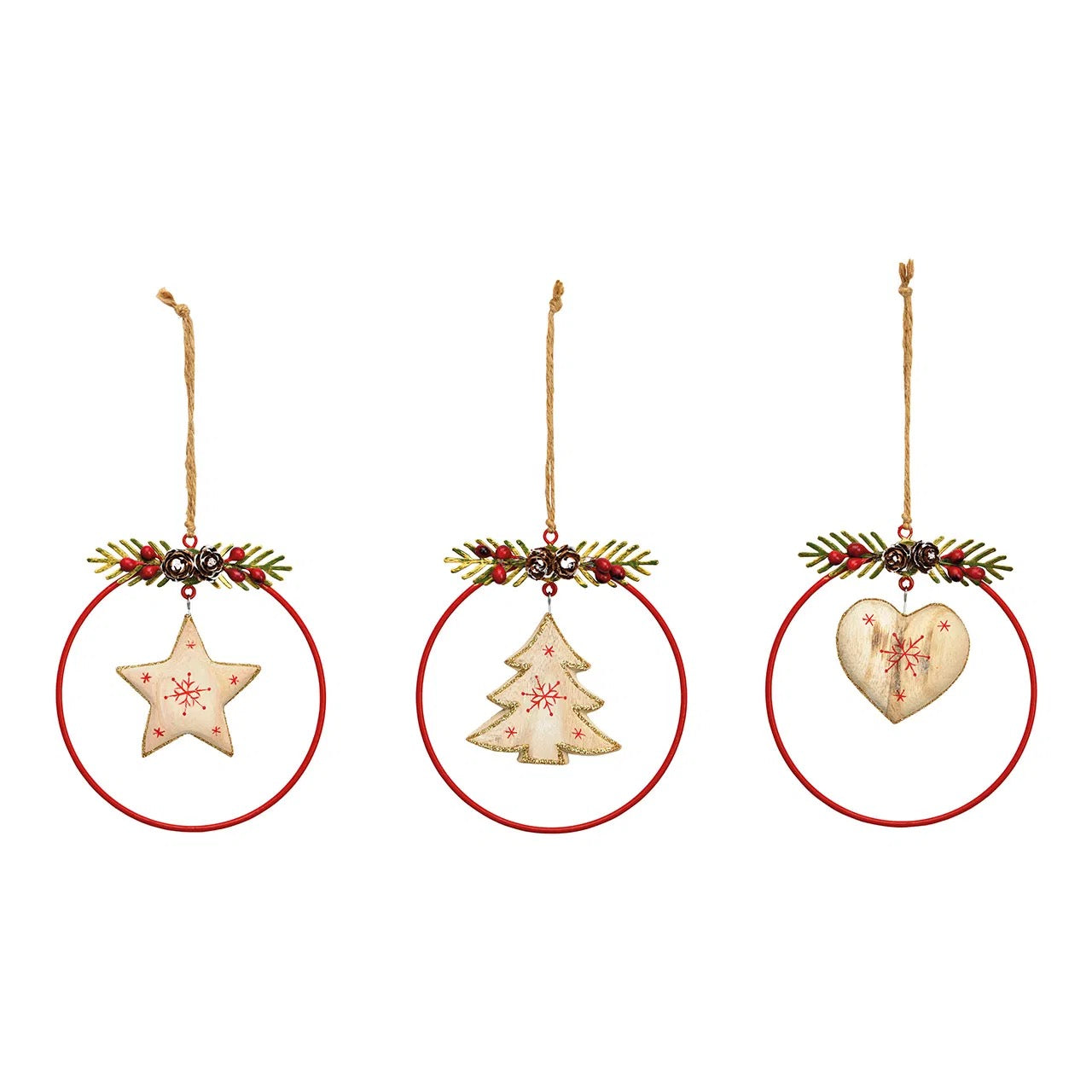 Gold Metal Heart, Fir Tree, and Star Hanger