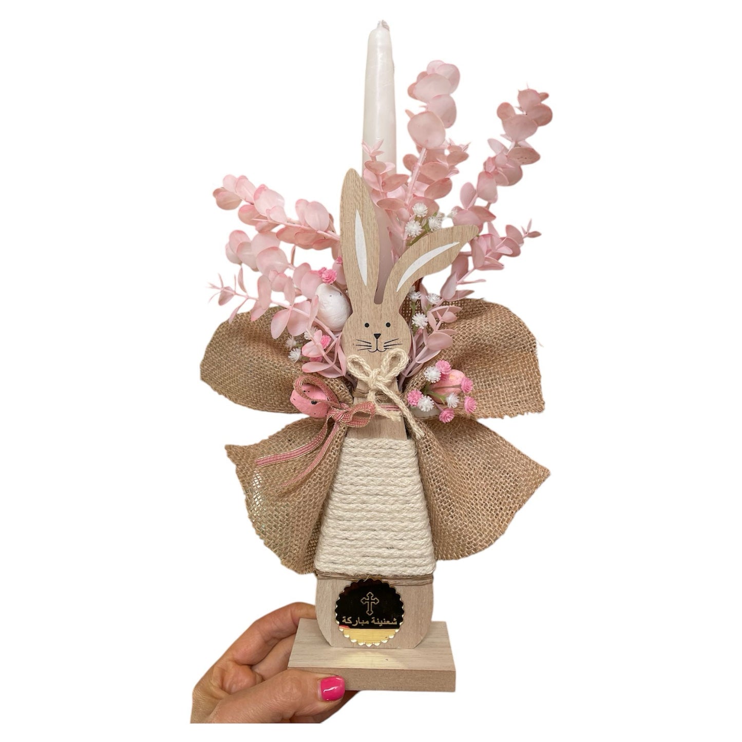 Pink/Wood Bunny Palm Candle