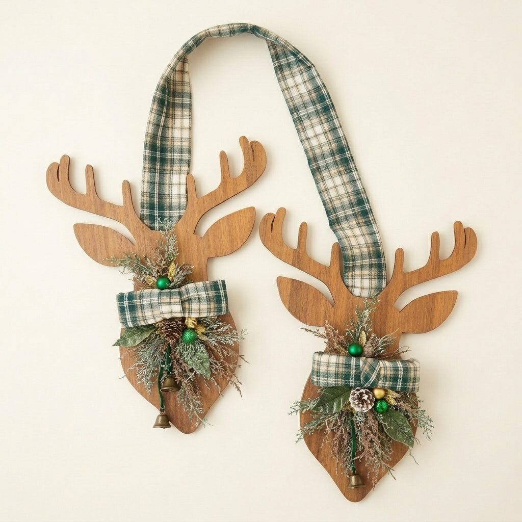 Wooden deer hanger against white off background