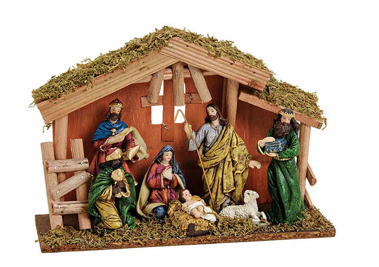 Nativity Scene in Polyresin and Wood