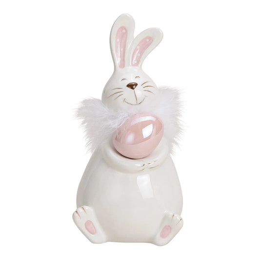 Rose & White Ceramic Rabbit with Egg