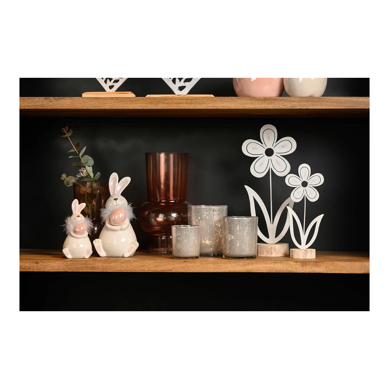 Rose & White Ceramic Rabbit with Egg