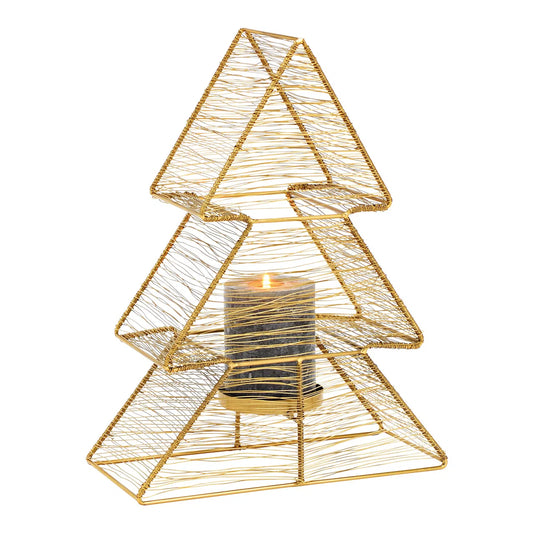Gold Metal Fir Tree Wind Light Candle Holder
