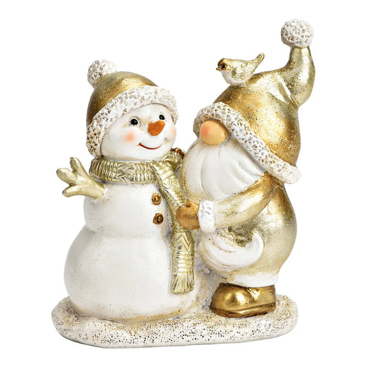 Gold Poly Gnome with Snowman