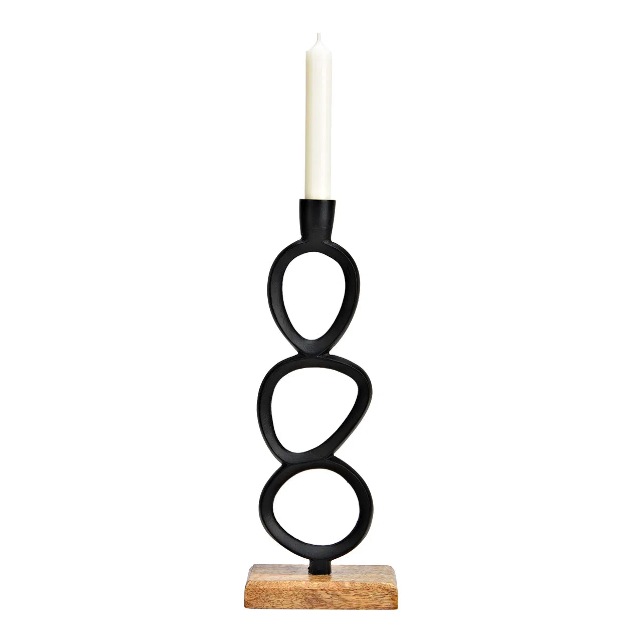 Mango Wood Base Metal Black Candlestick