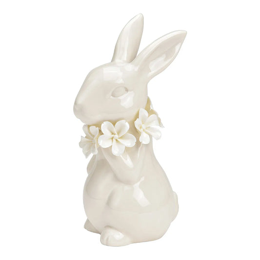 Porcelain Bunny Standing with Floral Wreath