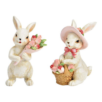 Bunny with Tulip Bouquet/Basket