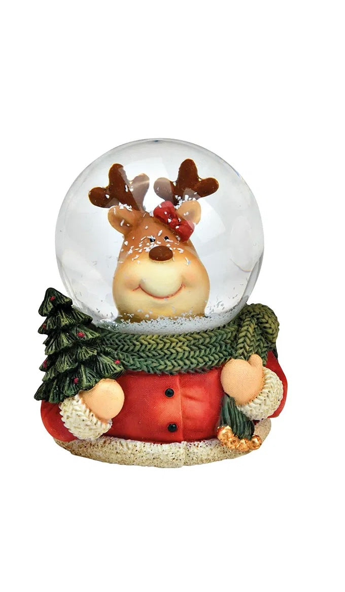 Colorful Moose and Snowman Christmas Snow Globe