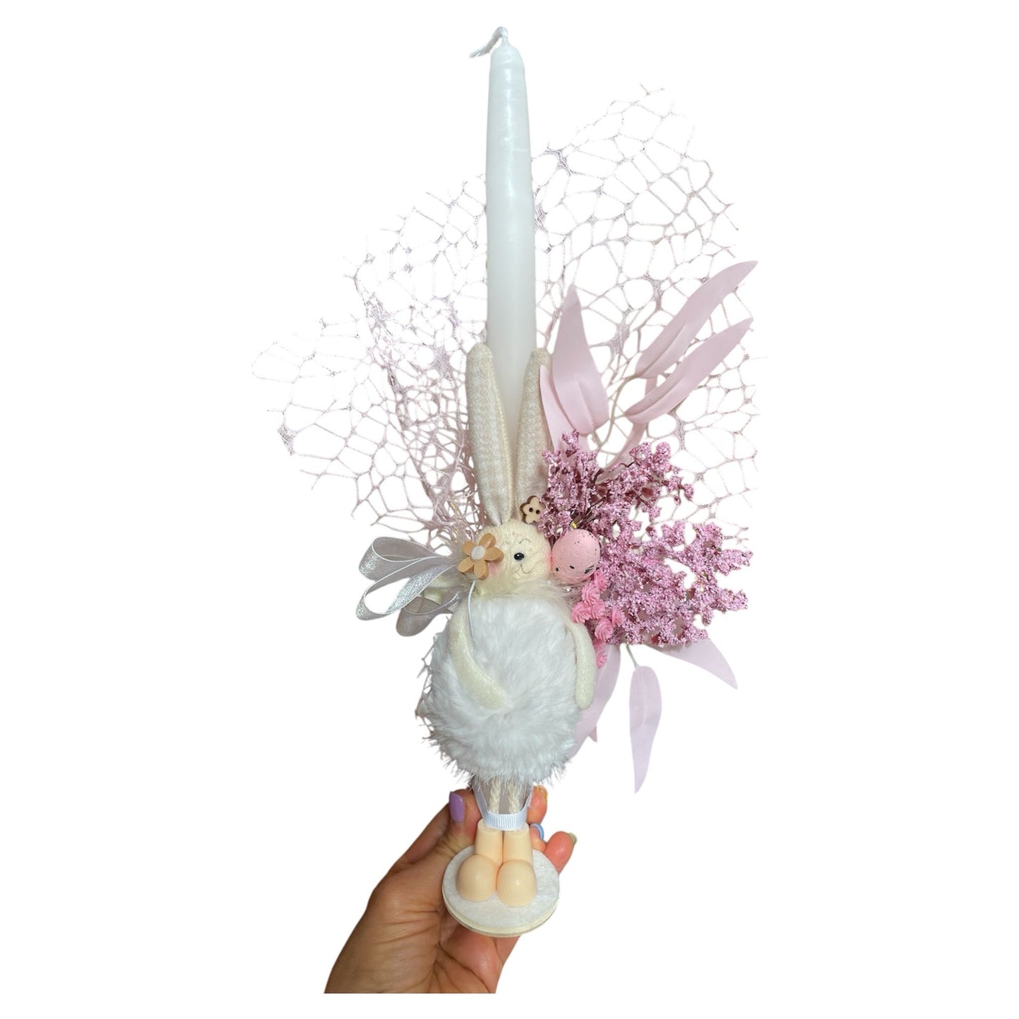 White Bunny With Pink Leaves