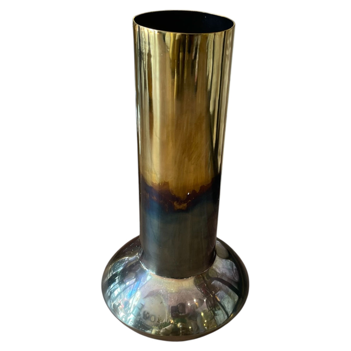 Tall metallic bronze horizon vase featuring a wide rounded base, sleek neck, and polished two-tone finish.