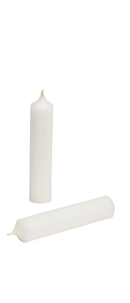 A white colored stick candle on a white background.