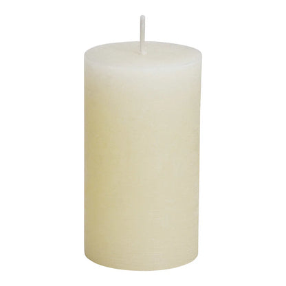 A white, cylindrical candle with a rounded top, designed to resemble a champagne bottle.