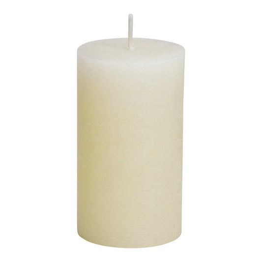A white, cylindrical candle with a rounded top, designed to resemble a champagne bottle.