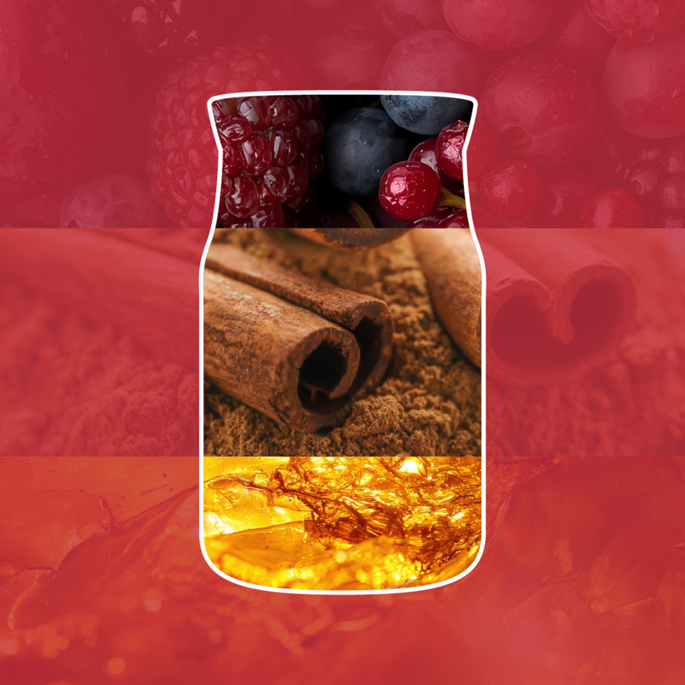 Phone case with cinnamon, berries, and spices on a red background