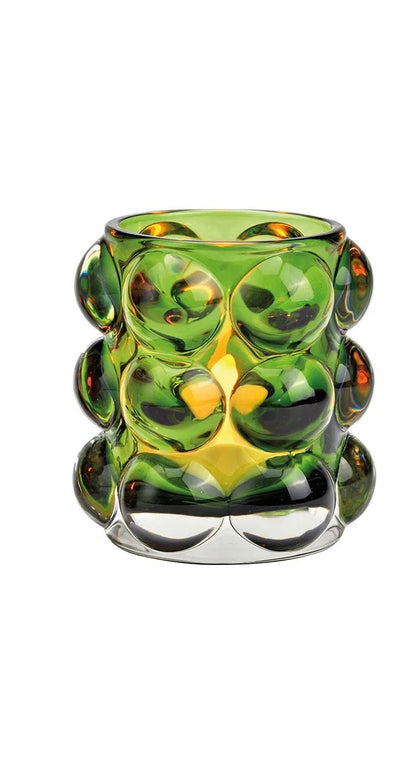 Green Bubble Glass Windlights, with a bubble pattern design 