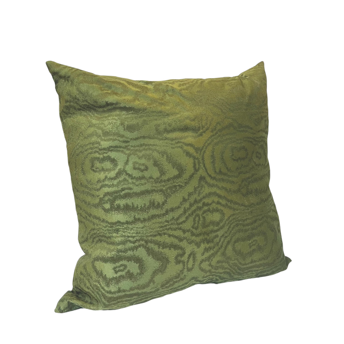 A square-shaped green velvet pillow with a textured pattern.