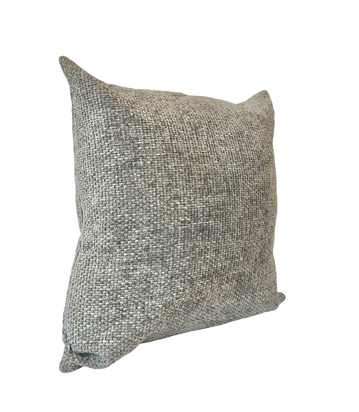 A square-shaped throw pillow with a textured beige fabric