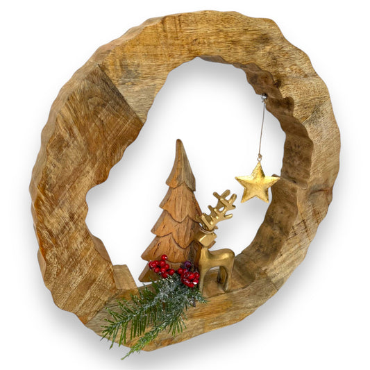 Display Stand Elk Alu With Tree in Ring Mangoowood Brown