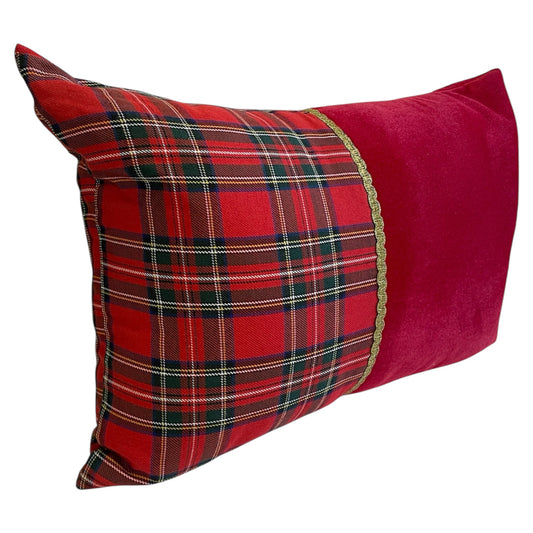 Rectangular Red Velvet Tartan Pillow