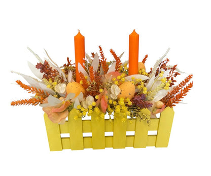 Yellow Wooden Candle Centerpiece