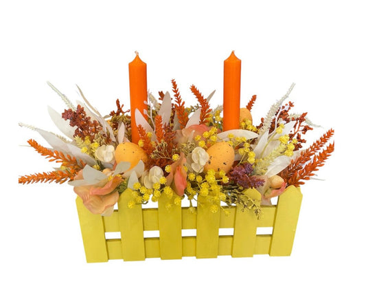 Yellow Wooden Candle Centerpiece