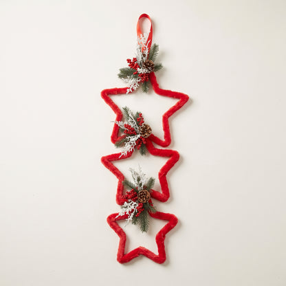 Handmade triple connected star hanger featuring a one-sided design, against a white background