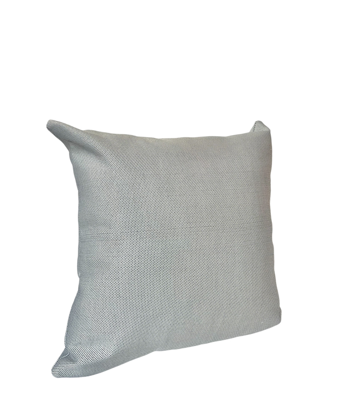 A light gray textured square pillow.