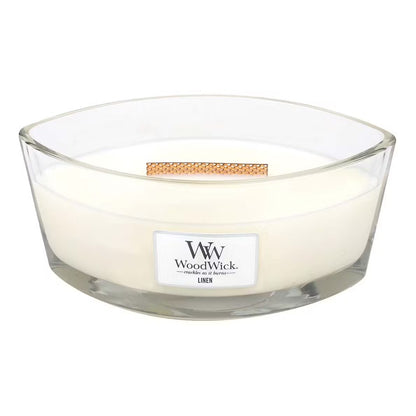 Unlid WoodWick White Honey Ellipse Jar Candle with cream-colored wax, a wooden wick, centered against a clean white background.