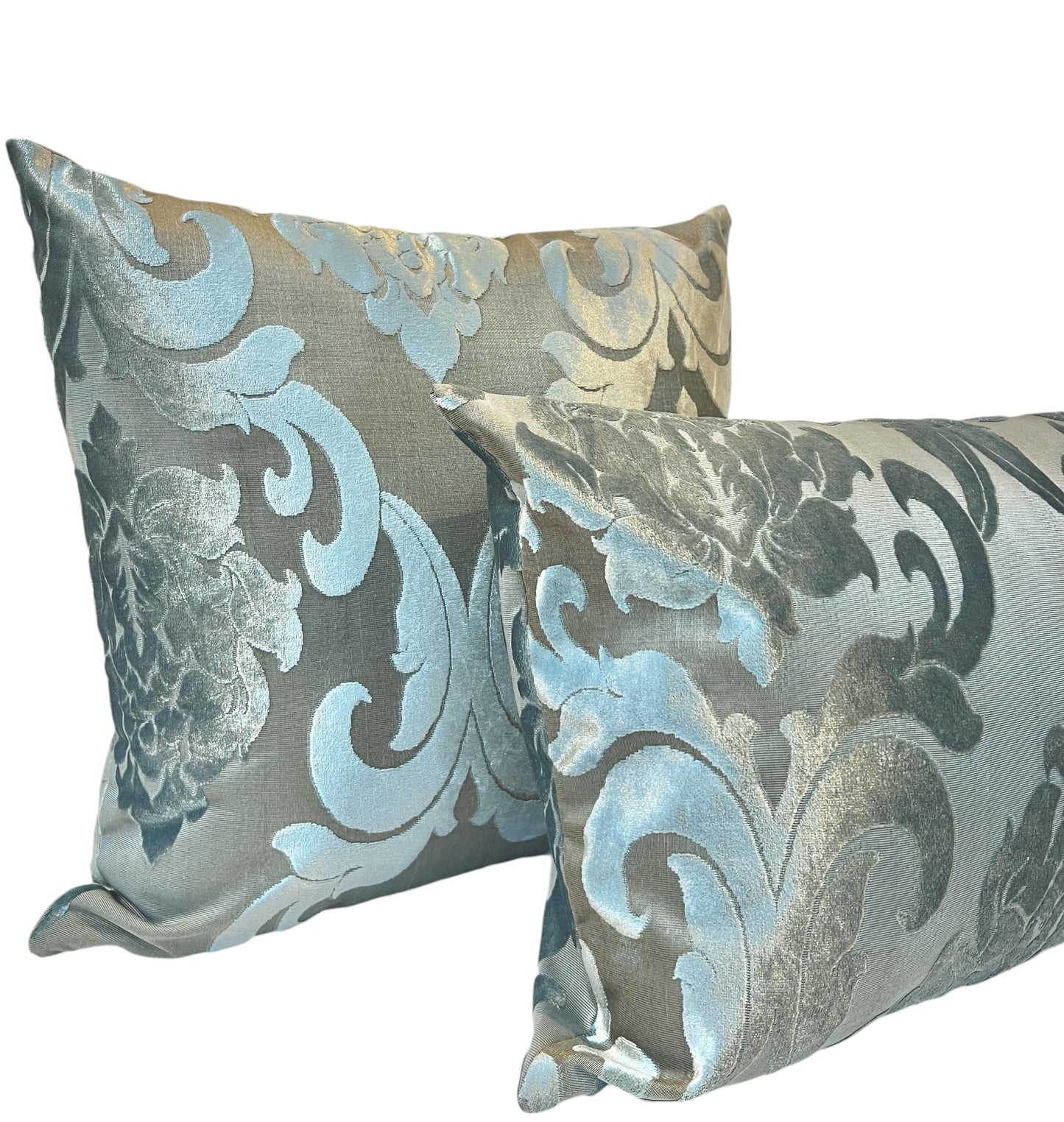 Square Silver & Blue Bloom Pillow