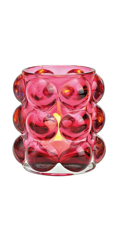 Pink Bubble Glass Windlights, with a bubble pattern design 