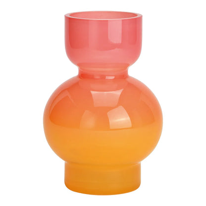 Modern glass vase featuring a two-tone color gradient transitioning from bright pink at the top to vibrant orange at the bottom.