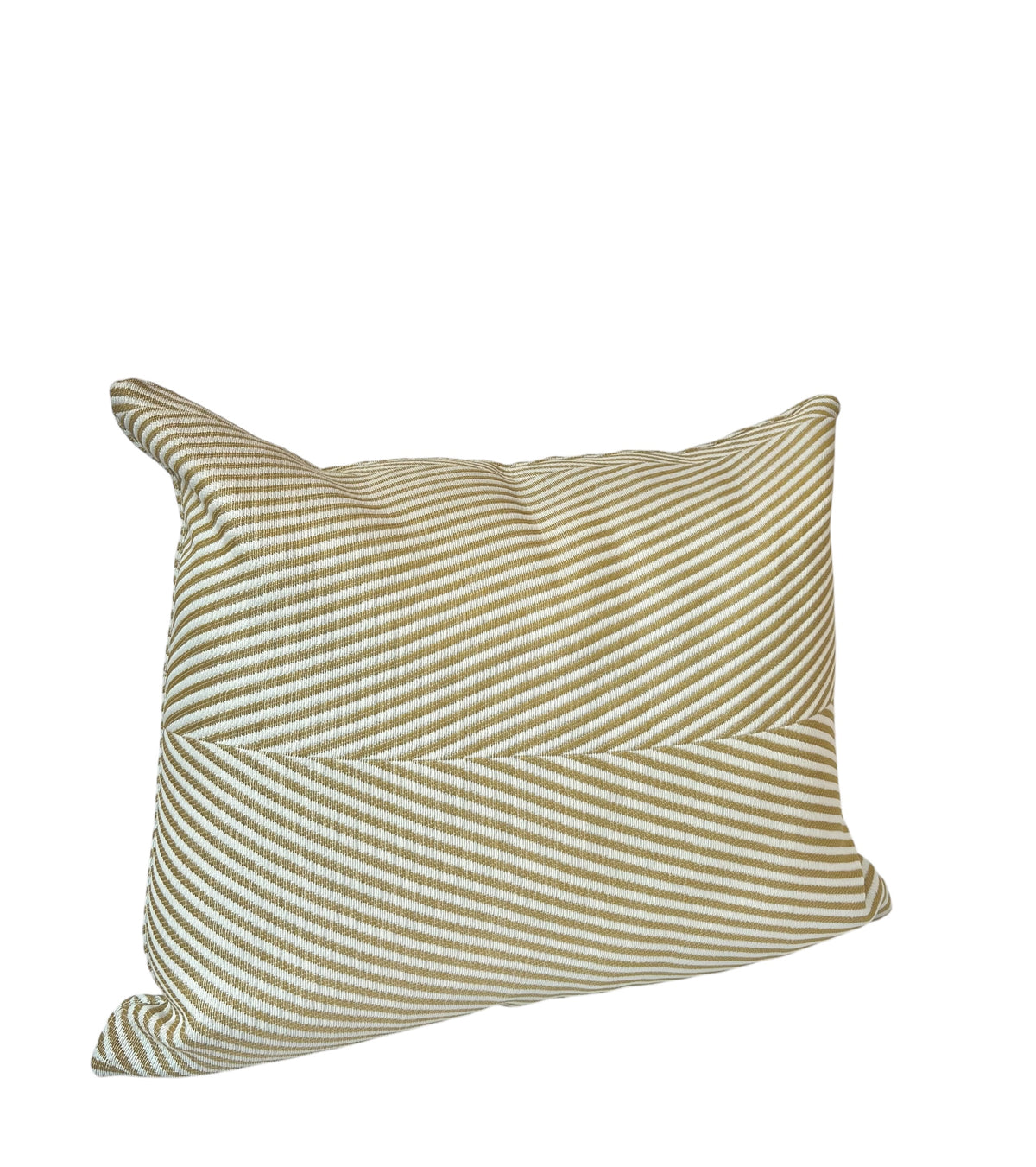 A rectangular gold and white striped pillow