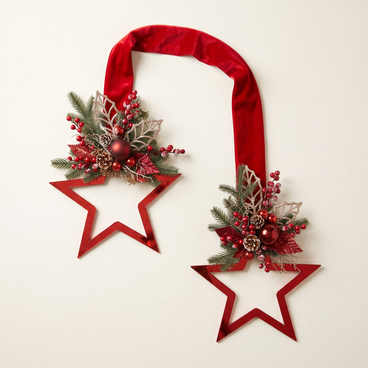 Red metallic star hanger against white off background