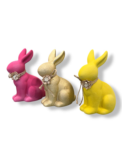 Ceramic Bunny with Bow Ceramic in Beige/White