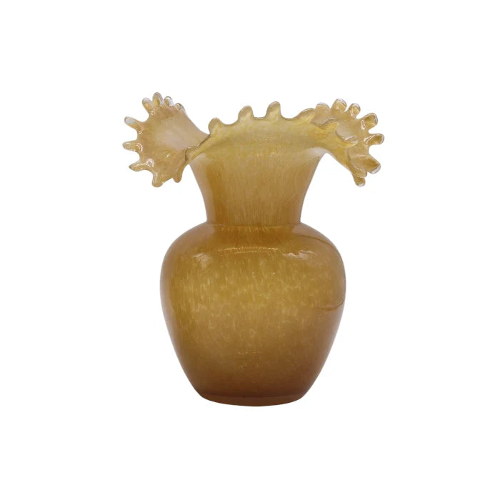 Amber vase with unique design on a white background