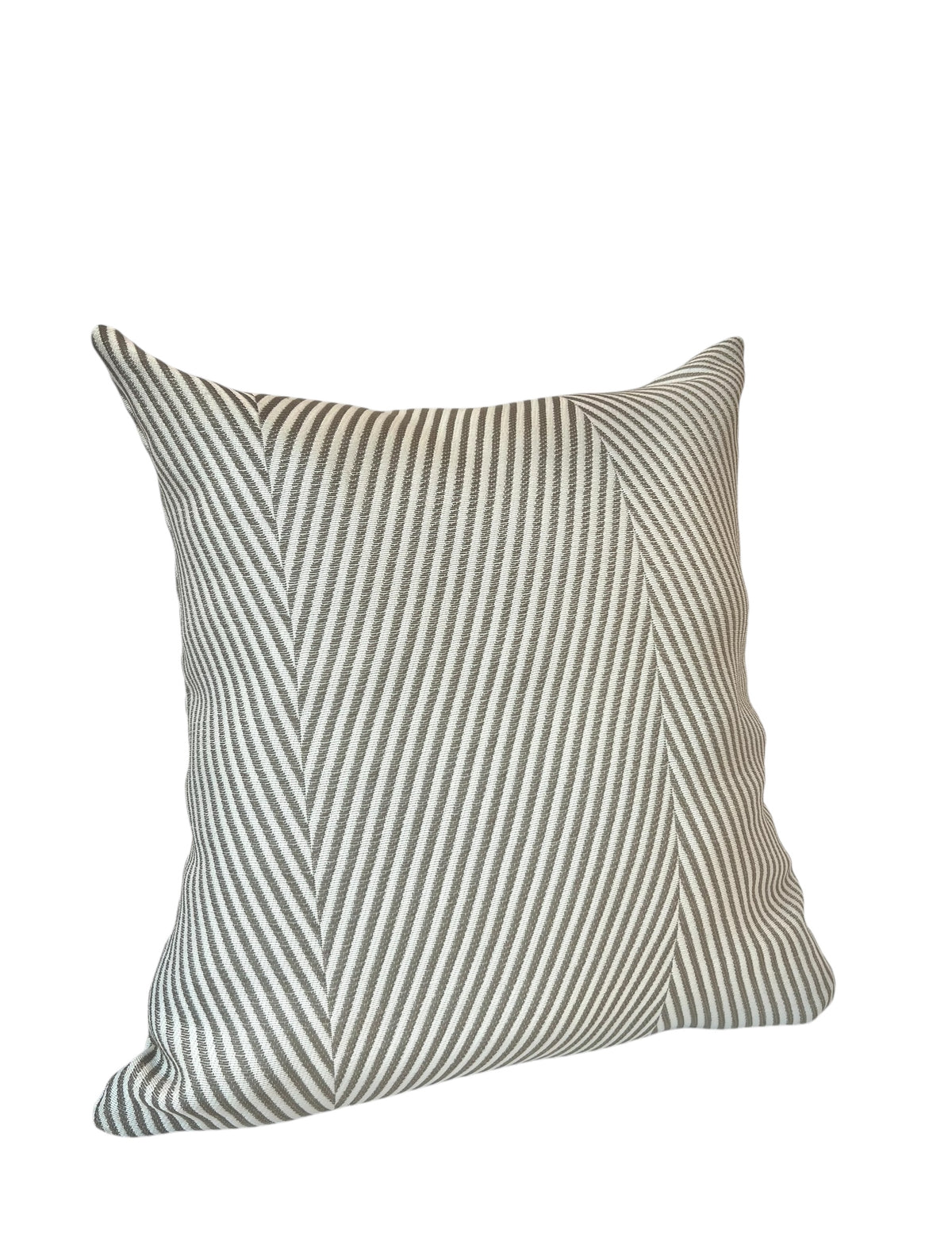 Squared Brown & White Striped Pillow on a white background