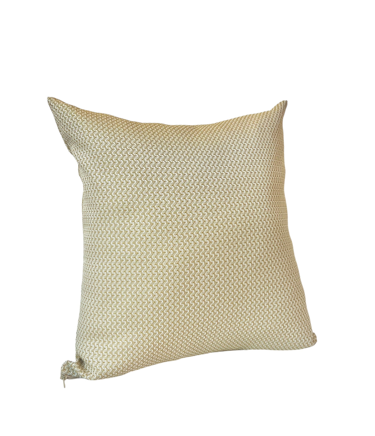 A square beige throw pillow with a textured pattern
