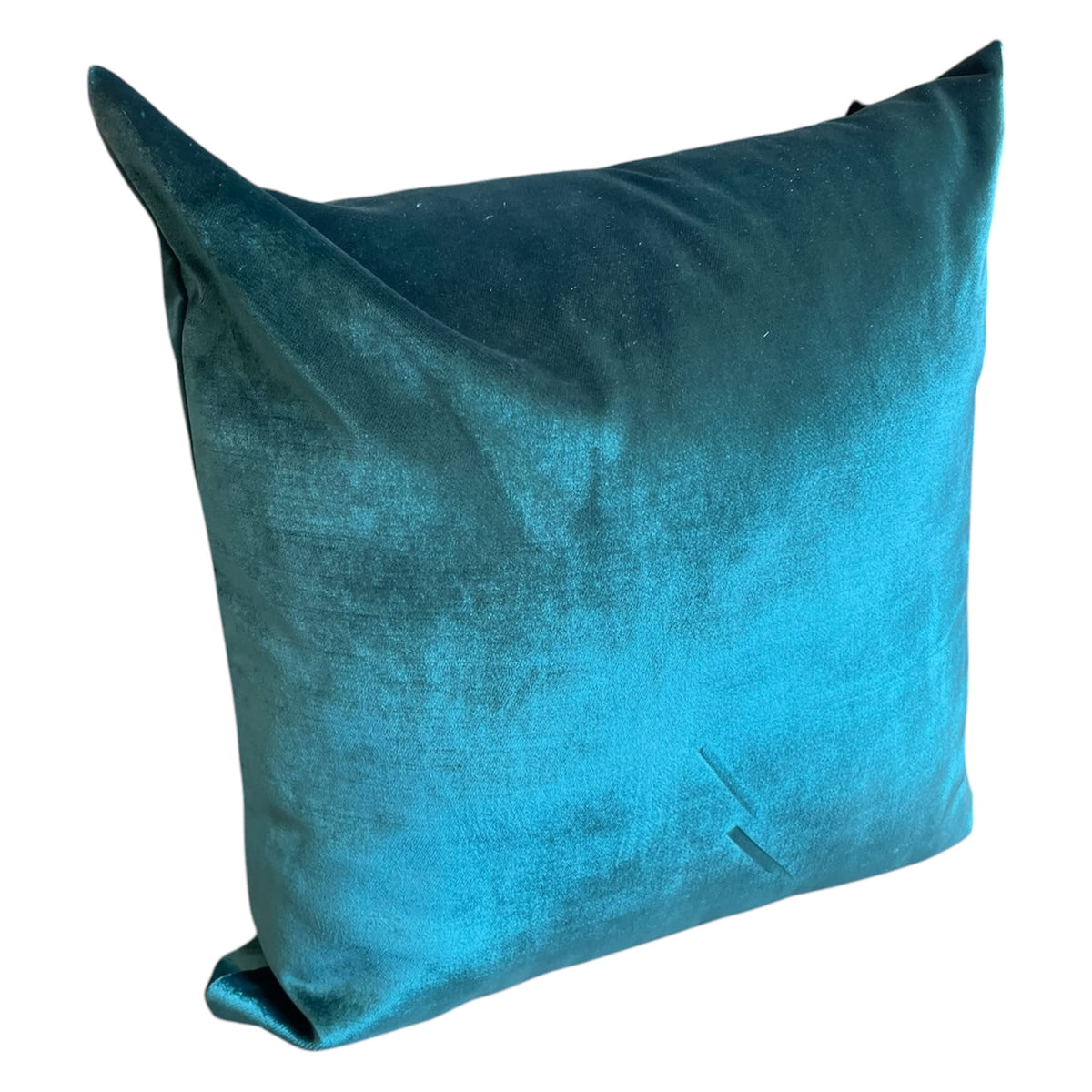 A square teal velvet throw pillow with a plush, textured surface, shown against a plain white background.