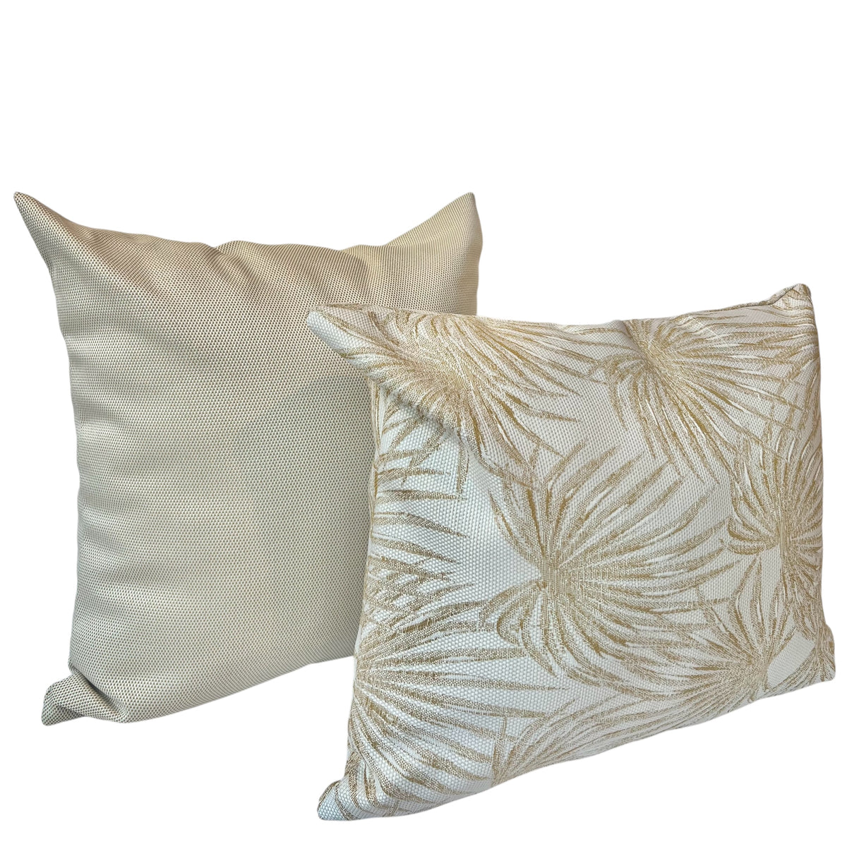 Textured Beige Pillow with a Tropical Beige Pillow
