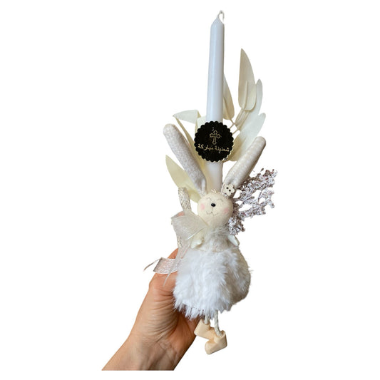 Beige Fluffy Dressed Bunny Palm Candle