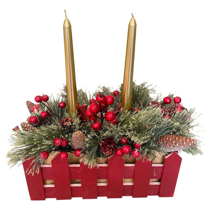 Dark Red Wooden Candle Centerpiece