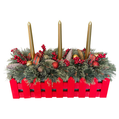 Red Wooden Candle Centerpiece