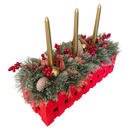Red Wooden Candle Centerpiece