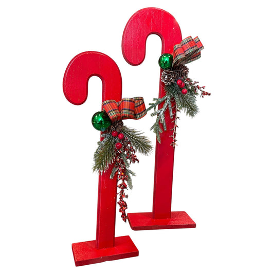 Red Wooden Candy Cane Holiday Decor