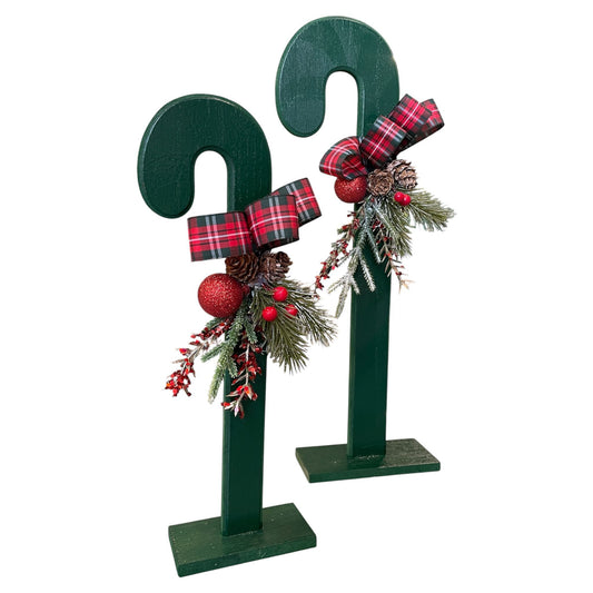 Green Wooden Candy Cane Holiday Decor